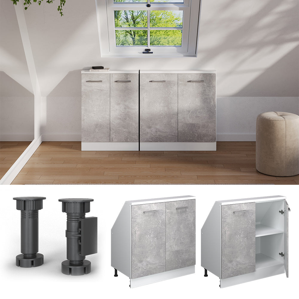 Vicco Mobile cucina sottotetto Cemento/Bianco 80 cm con 2 porte