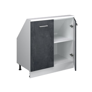 Vicco Mobile cucina sottotetto Nero cemento/bianco 80 cm con 2 porte