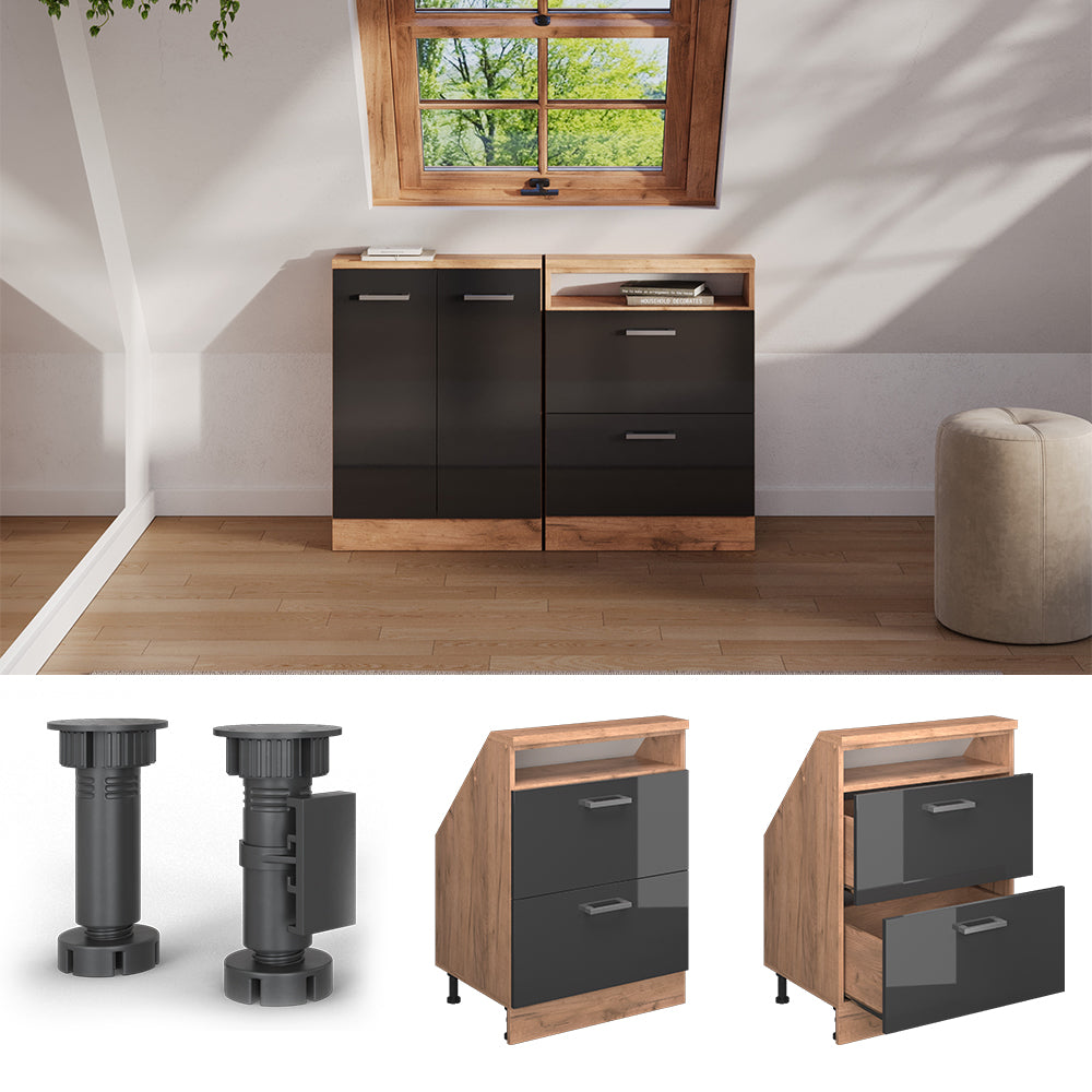 Vicco Mobile sottotetto Antracite lucido/oro power oak con 2 cassetti