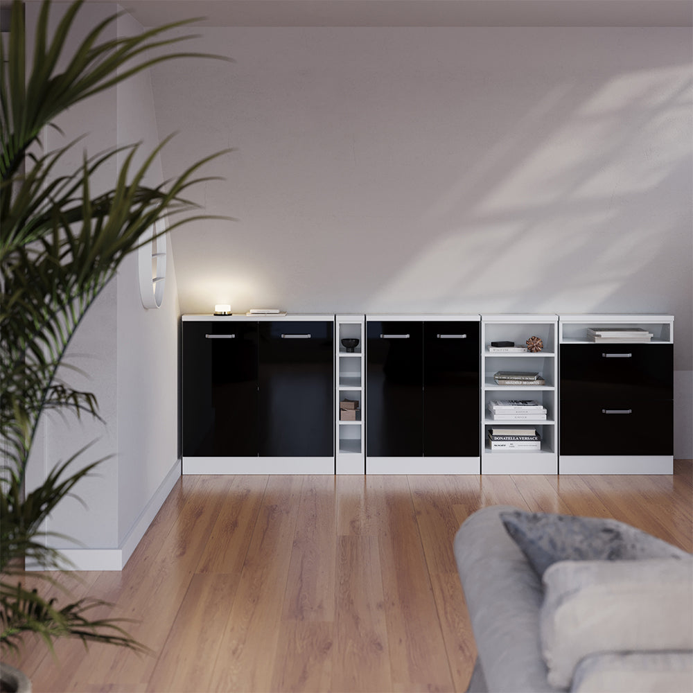 Vicco Mobile cucina sottotetto Nero lucido 80 cm con 2 porte