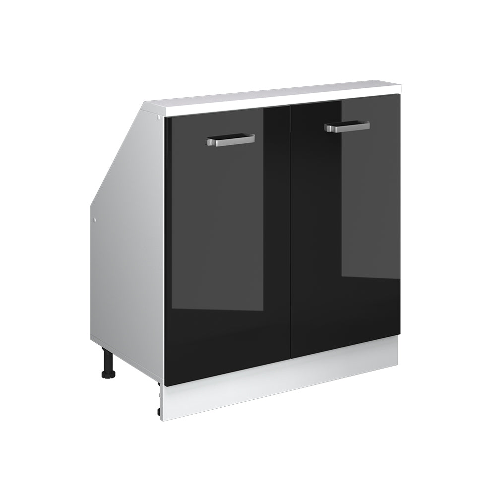 Vicco Mobile cucina sottotetto Nero lucido 80 cm con 2 porte