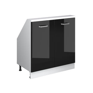 Vicco Mobile cucina sottotetto Nero lucido 80 cm con 2 porte