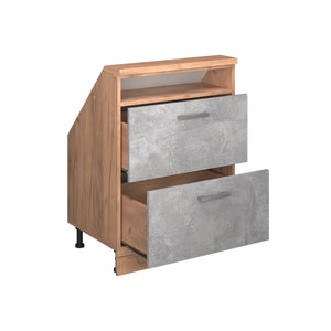 Vicco Mobile cucina sottotetto Calcestruzzo/quercia dorata 60 cm con 2 cassetti