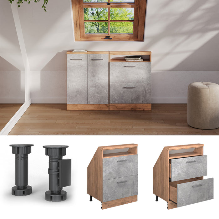 Vicco Mobile sottotetto Calcestruzzo/quercia dorata con 2 cassetti