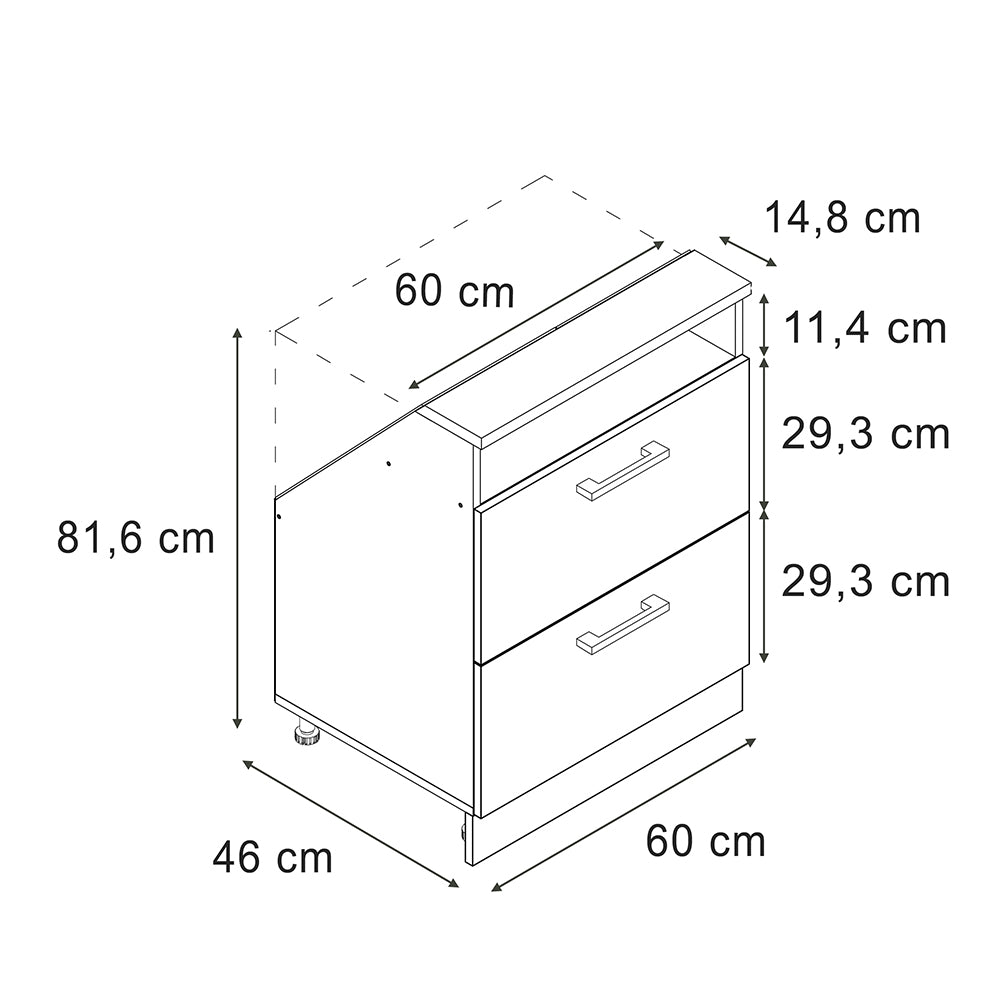 Vicco Mobile cucina sottotetto Calcestruzzo/quercia dorata 60 cm con 2 cassetti