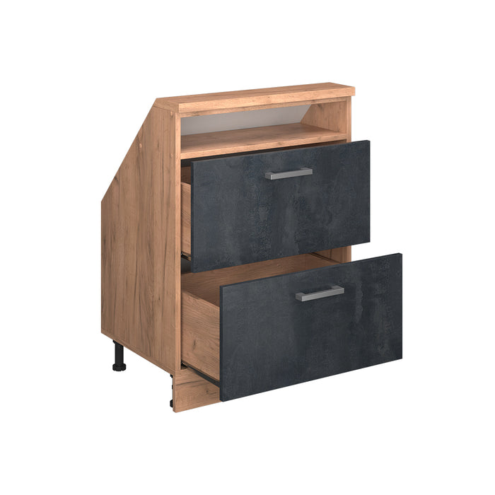 Vicco Mobile cucina sottotetto Calcestruzzo nero/quercia dorata 60 cm con 2 cassetti