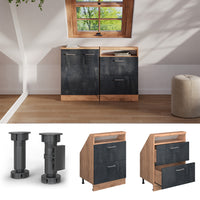 Vicco Mobile cucina sottotetto Calcestruzzo nero/quercia dorata 60 cm con 2 cassetti