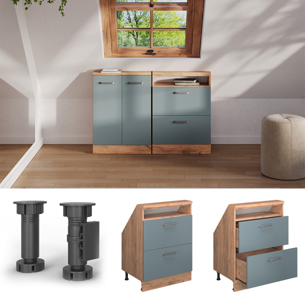 Vicco Mobile sottotetto Rovere blu-grigio/oro con 2 cassetti