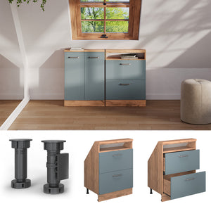 Vicco Mobile sottotetto Rovere blu-grigio/oro con 2 cassetti