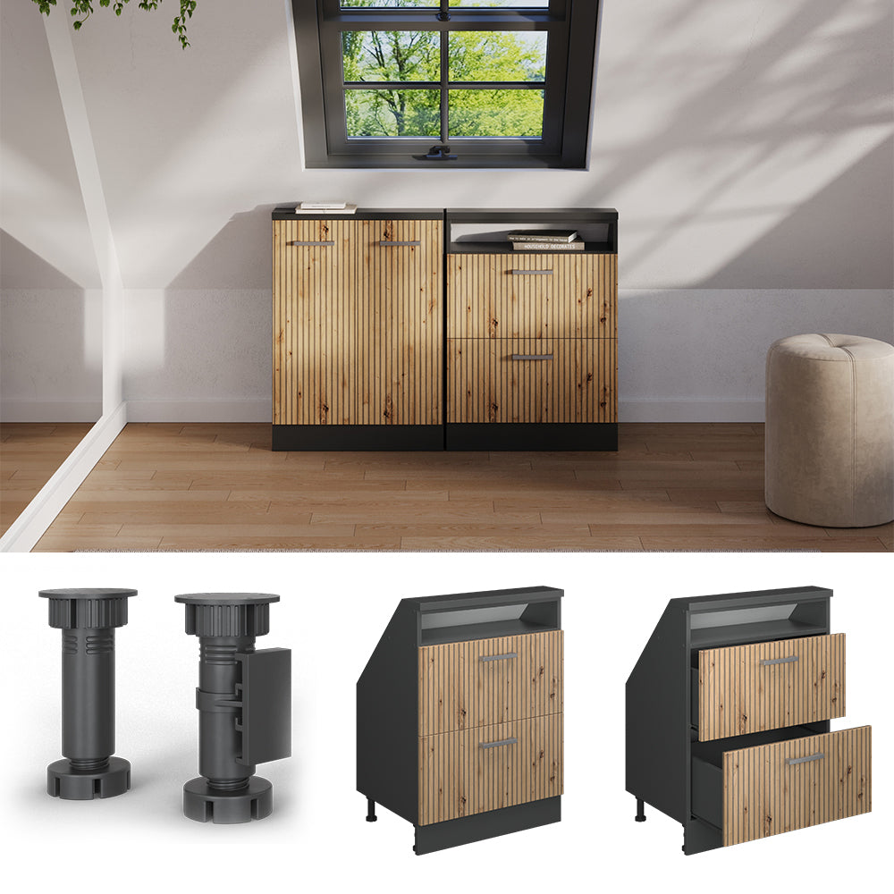 Vicco Mobile sottotetto Rovere artigianale/antracite con 2 cassetti