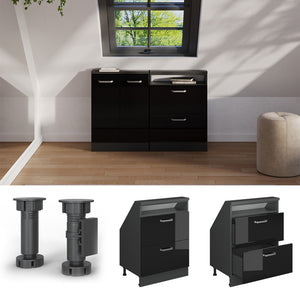 Vicco Mobile cucina sottotetto Nero lucido/antracite 60 cm con 2 cassetti