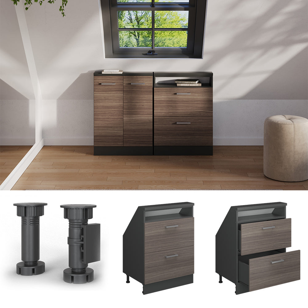 Vicco Mobile cucina sottotetto Grigio nobile/antracite 60 cm con 2 cassetti