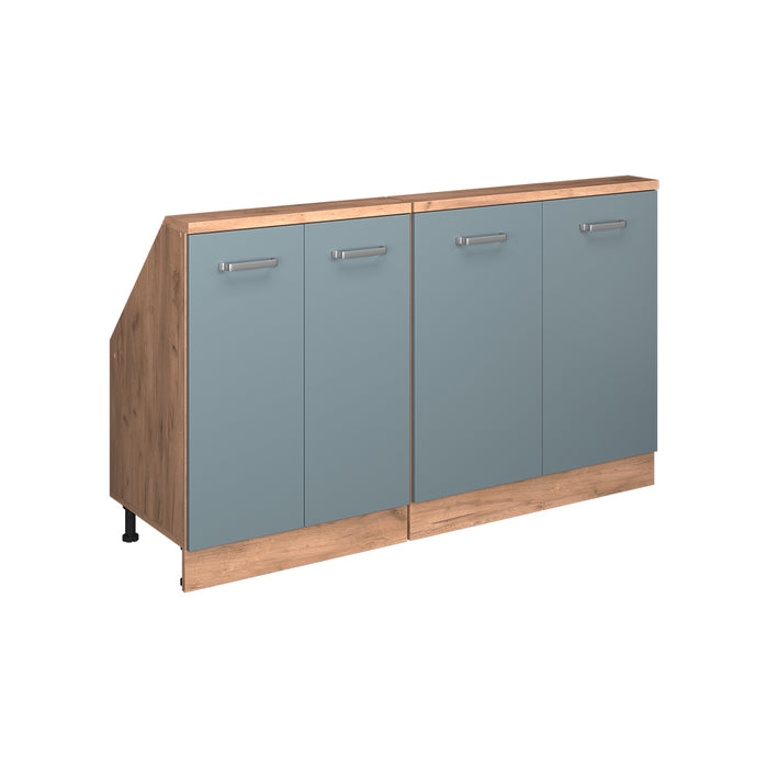 Vicco Mobile cucina sottotetto Rovere blu-grigio/oro 140 cm Set di 2