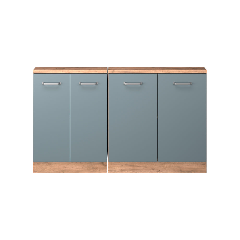 Vicco Mobile cucina sottotetto Rovere blu-grigio/oro 140 cm Set di 2