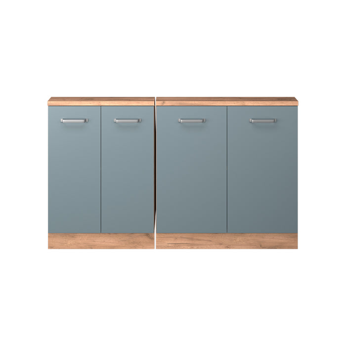 Vicco Mobile cucina sottotetto Rovere blu-grigio/oro 140 cm Set di 2