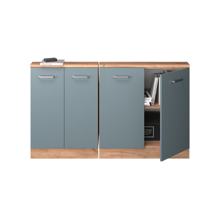Vicco Mobile cucina sottotetto Rovere blu-grigio/oro 140 cm Set di 2