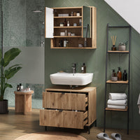 Vicco Mobile sottolavabo per bagno Quercia vichinga 70 x 63 cm Con 2 cassetti estraibili