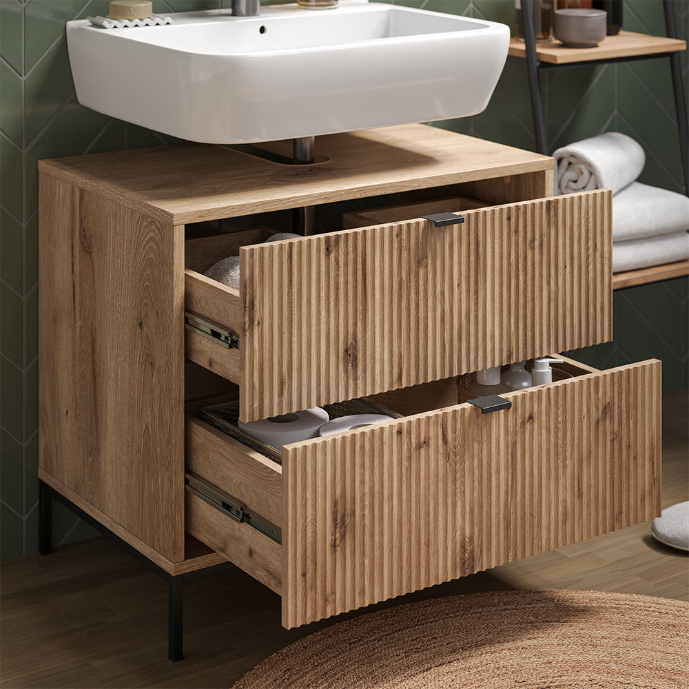 Vicco Mobile sottolavabo per bagno Quercia vichinga 70 x 63 cm Con 2 cassetti estraibili