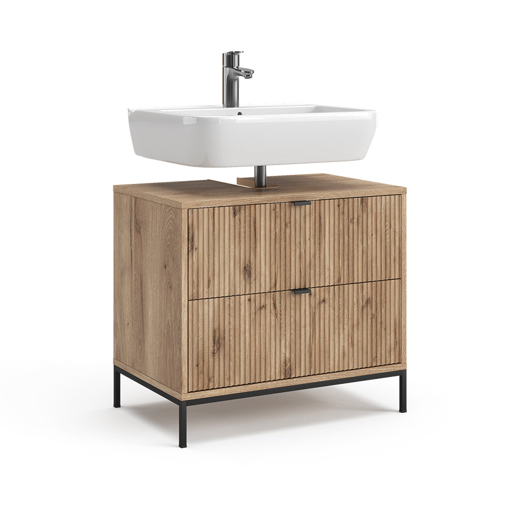 Vicco Mobile sottolavabo per bagno Quercia vichinga 70 x 63 cm Con 2 cassetti estraibili