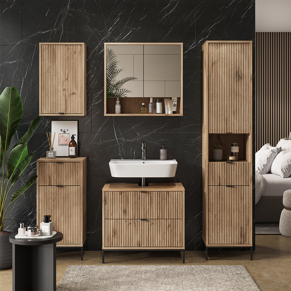 Vicco Mobile sottolavabo per bagno Quercia vichinga 70 x 63 cm Con 2 cassetti estraibili