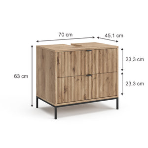 Vicco Mobile sottolavabo per bagno Quercia vichinga 70 x 63 cm Con 2 cassetti estraibili