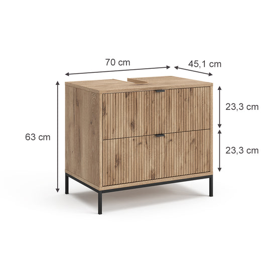 Vicco Mobile sottolavabo per bagno Quercia vichinga 70 x 63 cm Con 2 cassetti estraibili
