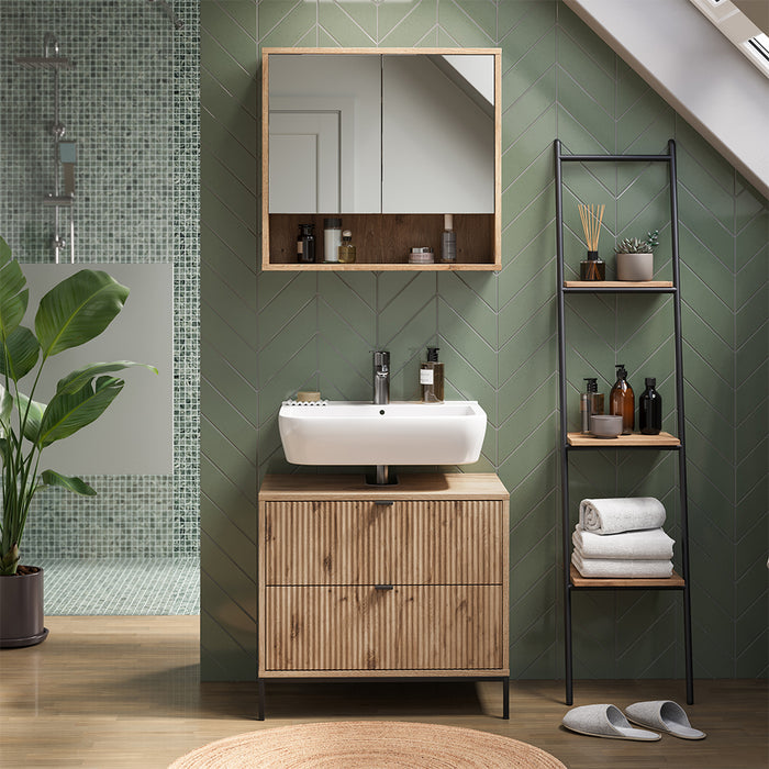 Vicco Mobile sottolavabo per bagno Quercia vichinga 70 x 63 cm Con 2 cassetti estraibili