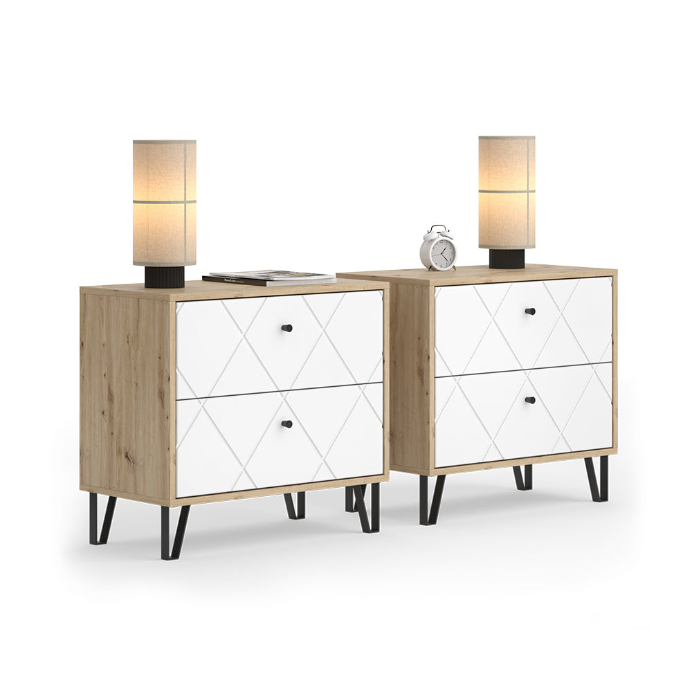 Vicco Comodino Artigianale/Bianco Set di 2