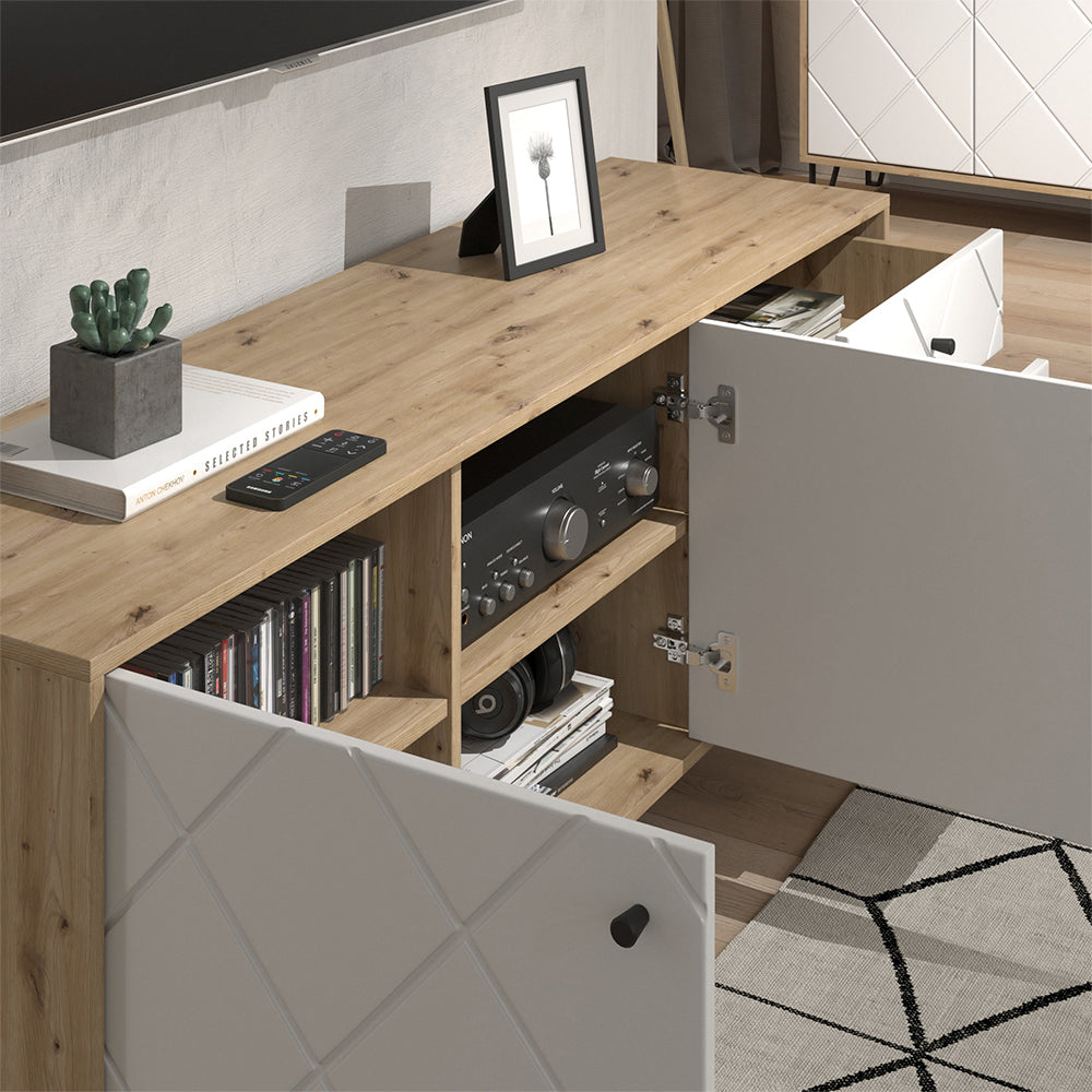Vicco Mobile tv Artigianale/Bianco 150.2 x 60.2 cm con 3 cassetti e 2 ante