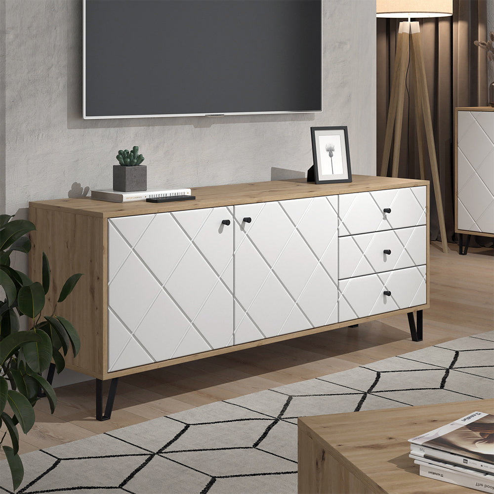 Vicco Mobile tv Artigianale/Bianco 150.2 x 60.2 cm con 3 cassetti e 2 ante