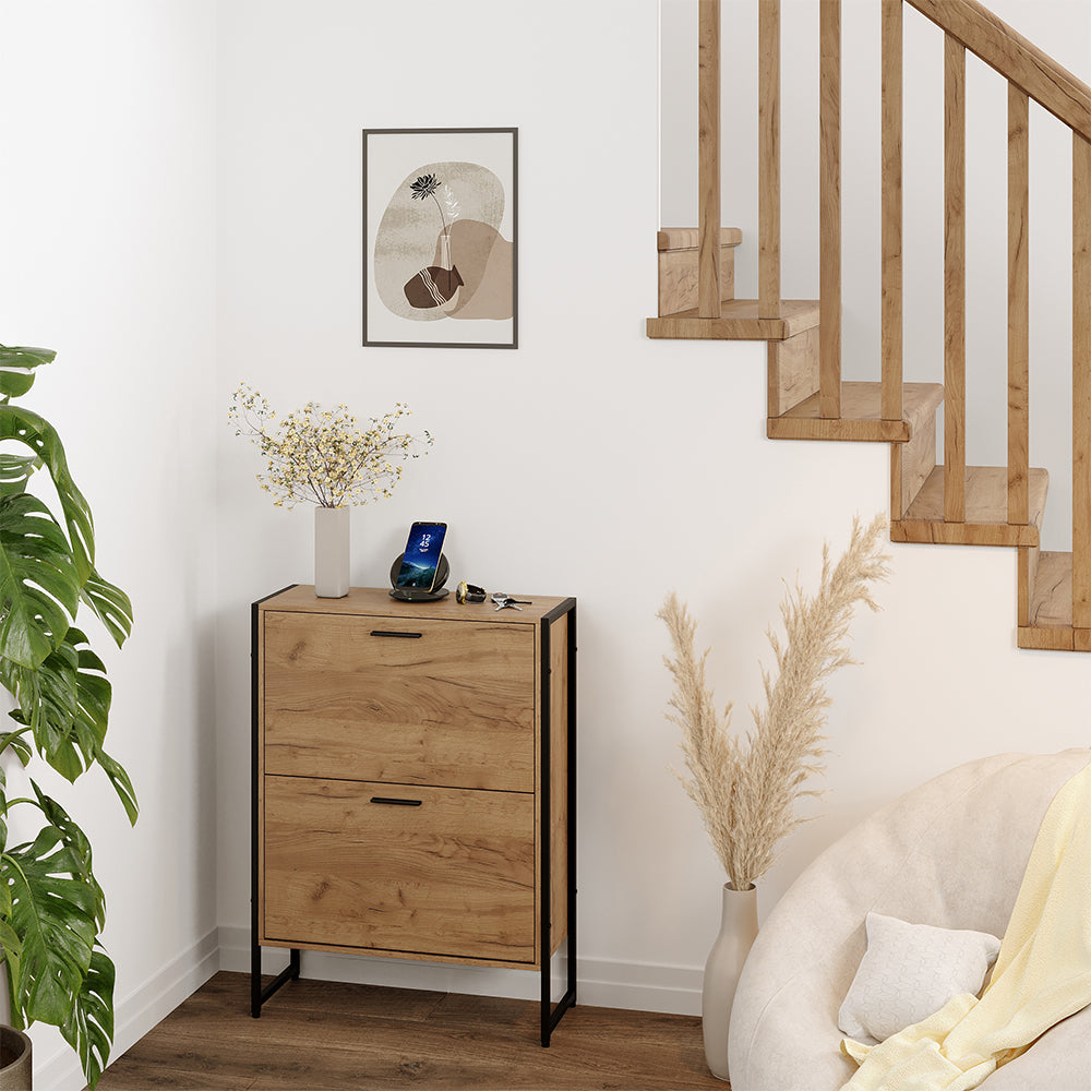 Vicco Scarpiera da ingresso Rovere Goldkraft/nero 63 x 83 cm con 2 scomparti ribaltabili