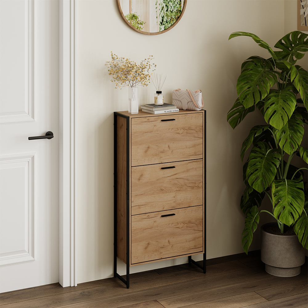 Vicco Scarpiera da ingresso Rovere Goldkraft/nero 63 x 119 cm con 3 scomparti ribaltabili