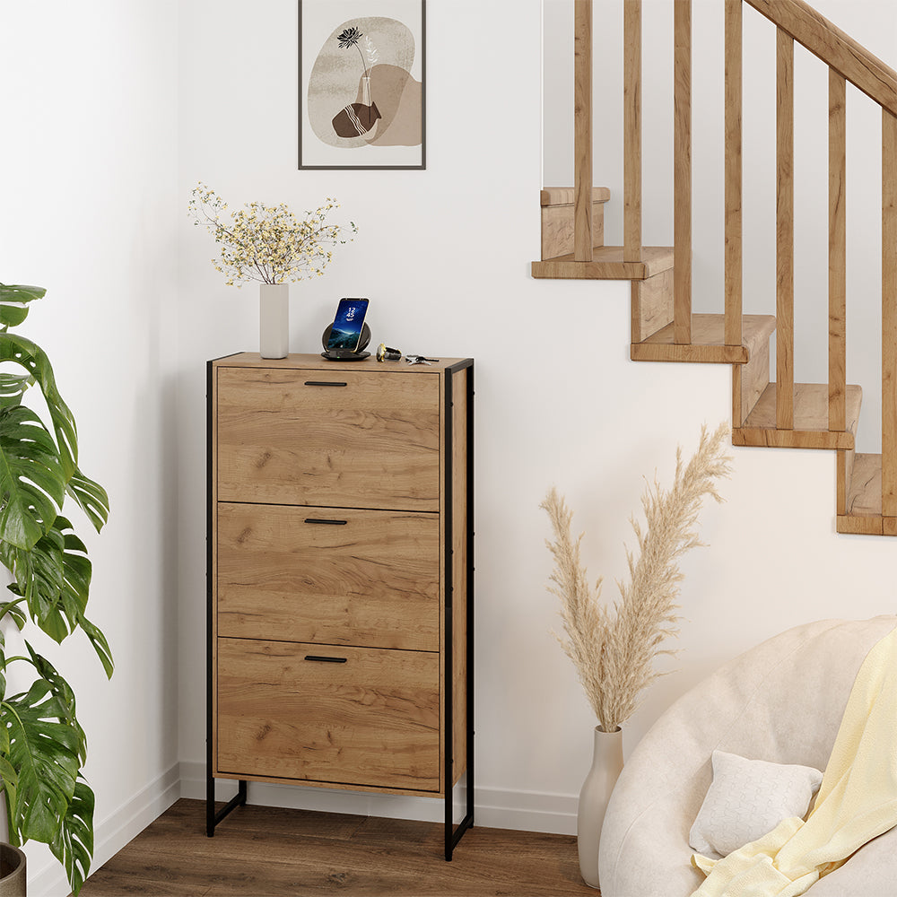 Vicco Scarpiera da ingresso Rovere Goldkraft/nero 63 x 119 cm con 3 scomparti ribaltabili