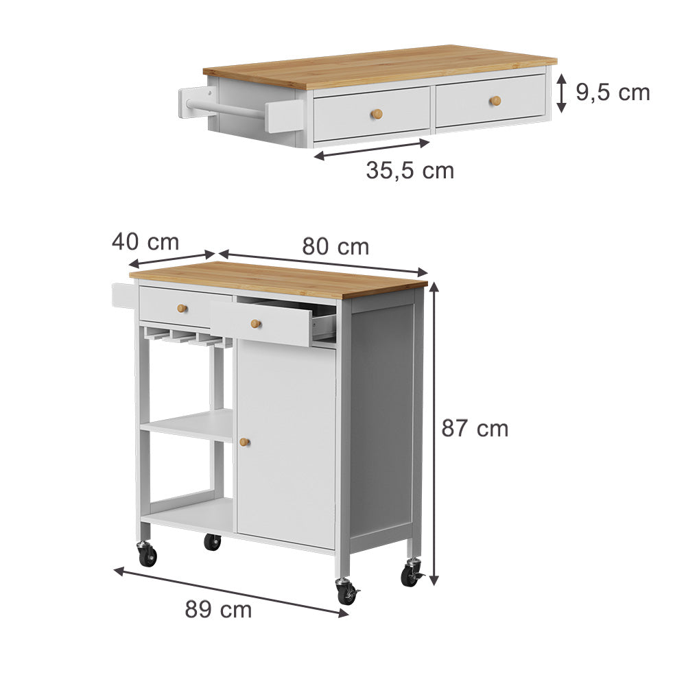 Vicco Carrello da cucina Bianco 89 x 87 cm con rotelle