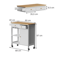 Vicco Carrello da cucina Bianco 89 x 87 cm con rotelle