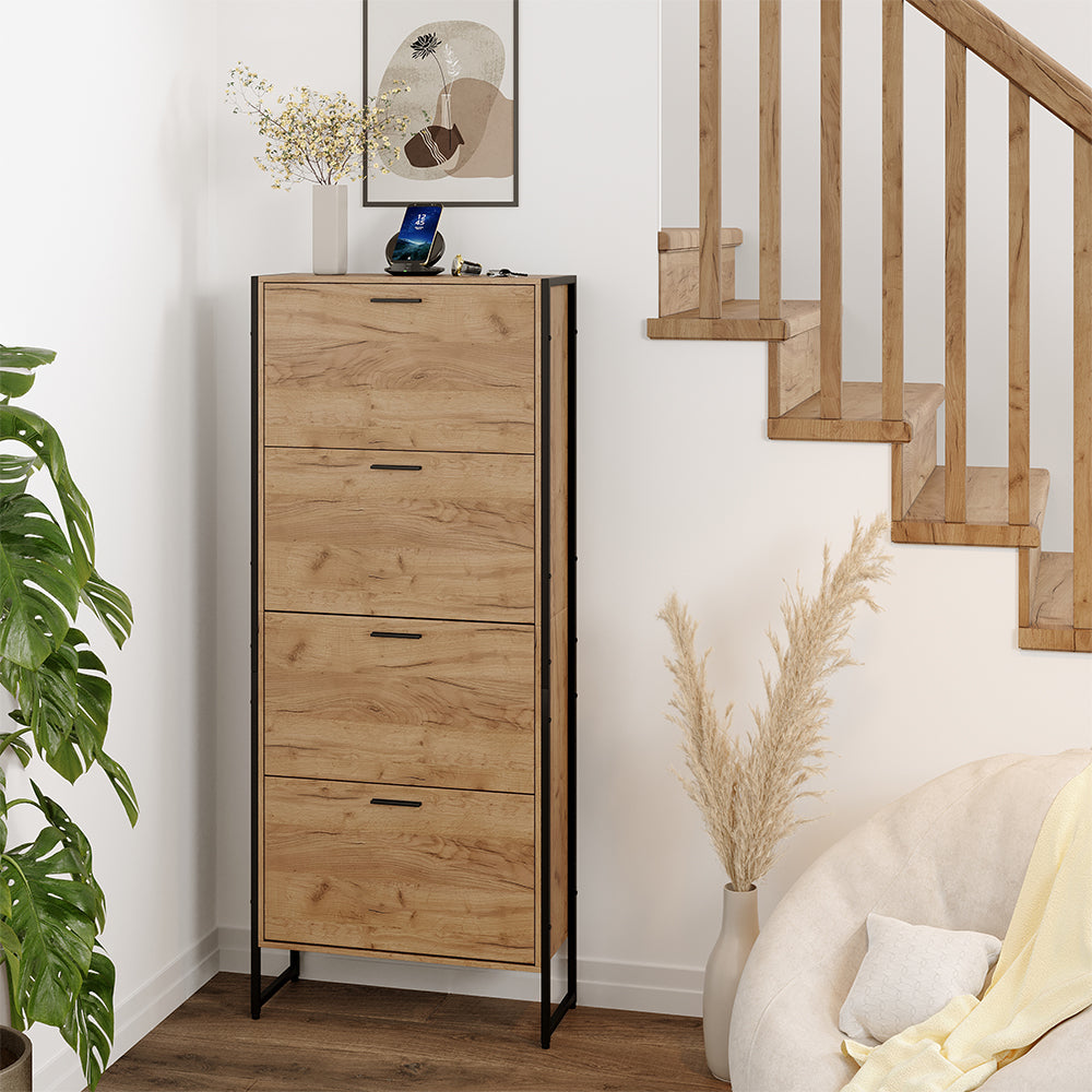 Vicco Scarpiera da ingresso Rovere Goldkraft/nero 63 x 152.5 cm con 4 scomparti chiusi