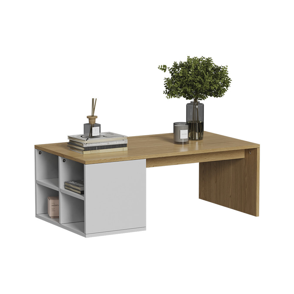 Vicco Tavolino da salotto Bianco/quercia 90 x 50 cm con 4 scomparti aperti