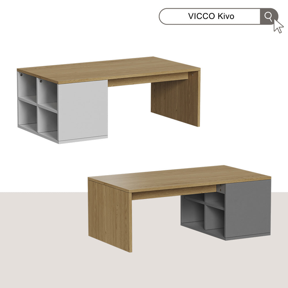 Vicco Tavolino da salotto Bianco/quercia 90 x 50 cm con 4 scomparti aperti