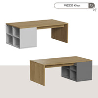 Vicco Tavolino da salotto Bianco/quercia 90 x 50 cm con 4 scomparti aperti
