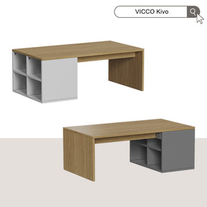 Vicco Tavolino da salotto Bianco/quercia 90 x 50 cm con 4 scomparti aperti