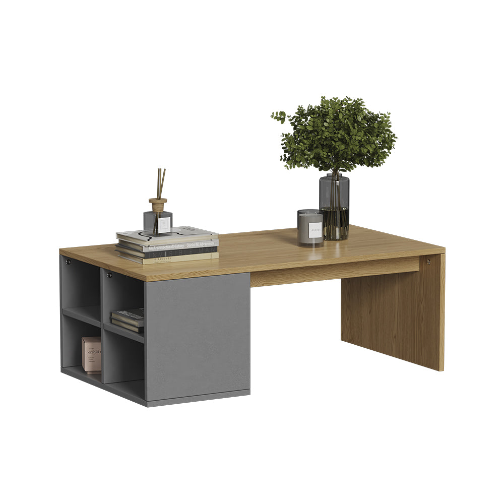 Vicco Tavolino da salotto Antracite/quercia 90 x 50 cm Con 4 scomparti aperti