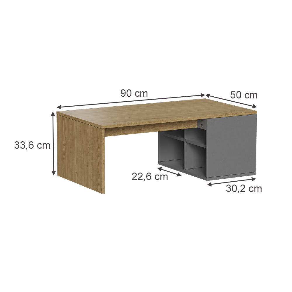 Vicco Tavolino da salotto Antracite/quercia 90 x 50 cm Con 4 scomparti aperti