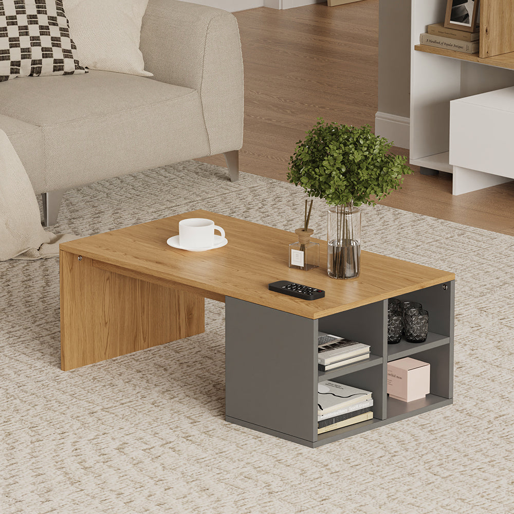 Vicco Tavolino da salotto Antracite/quercia 90 x 50 cm Con 4 scomparti aperti