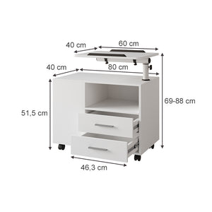 Vicco Comodino camera da letto Bianco 80 x 88 cm con piano di lavoro regolabile