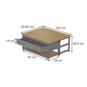 Vicco Tavolino salotto Antracite/quercia 100 x 40 cm estensibile