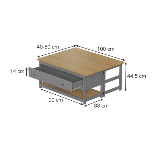 Vicco Tavolino salotto Antracite/quercia 100 x 40 cm estensibile