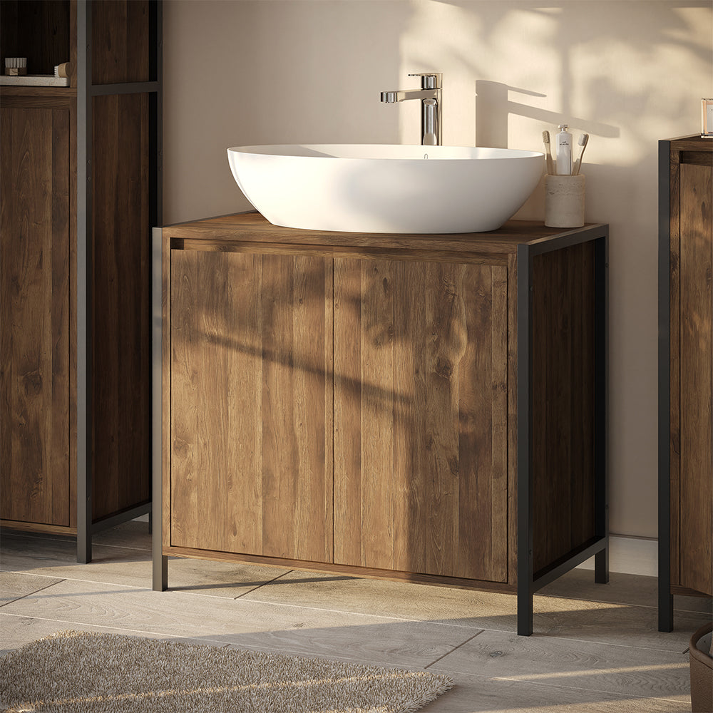 Vicco Mobile sottolavabo per bagno Quercia/nero 70 x 65 cm con 2 scomparti chiusi