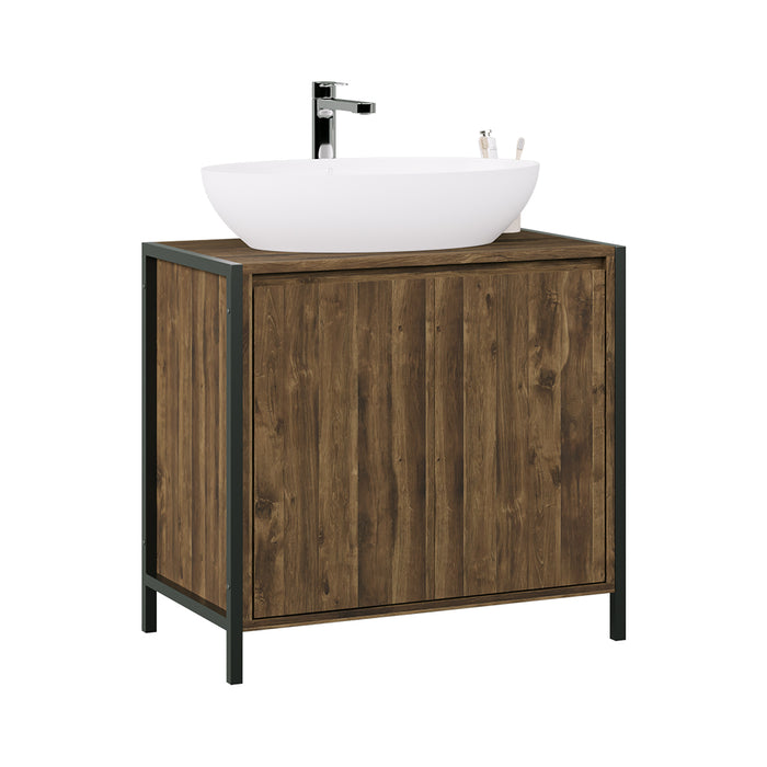 Vicco Mobile sottolavabo per bagno Quercia/nero 70 x 65 cm con 2 scomparti chiusi