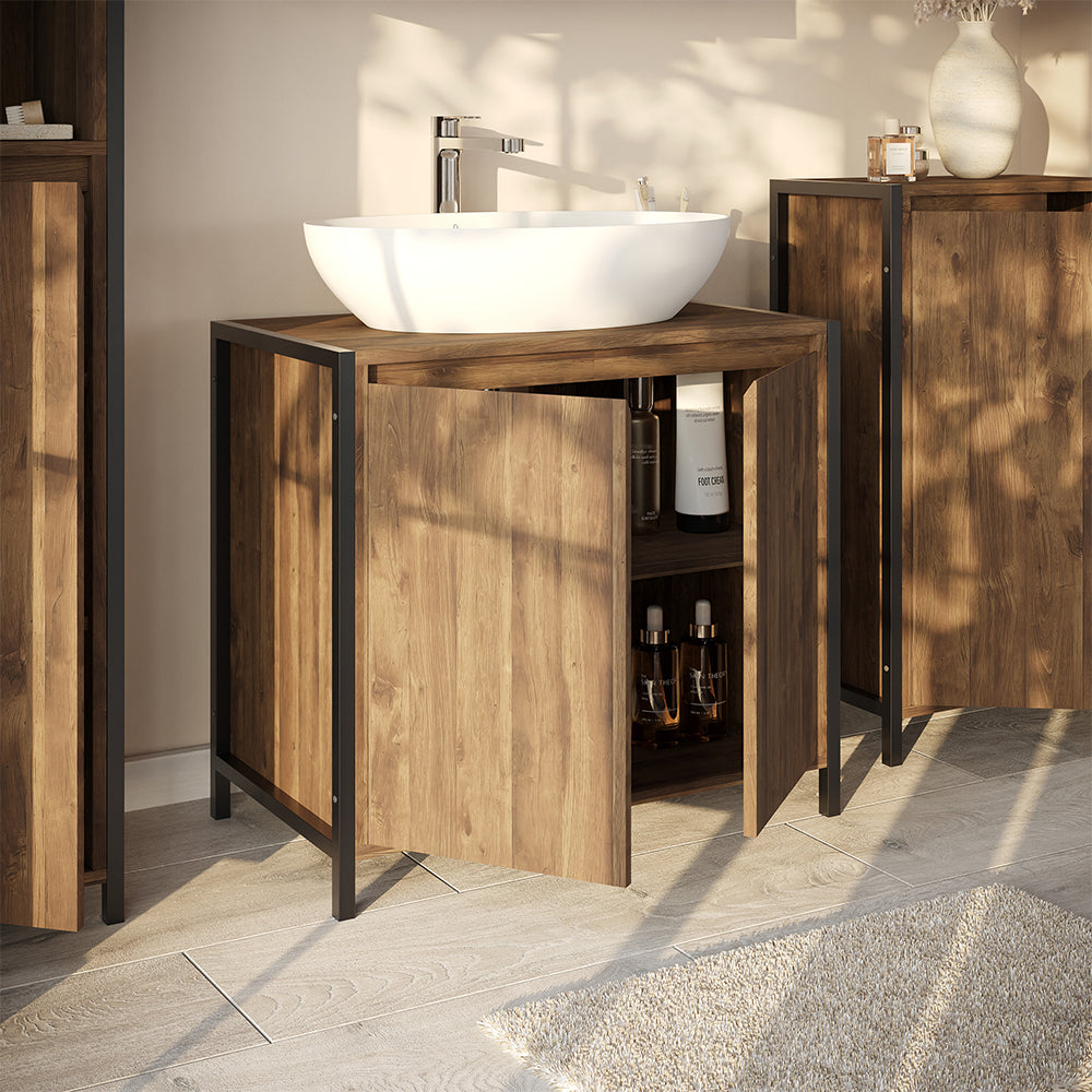 Vicco Mobile sottolavabo per bagno Quercia/nero 70 x 65 cm con 2 scomparti chiusi