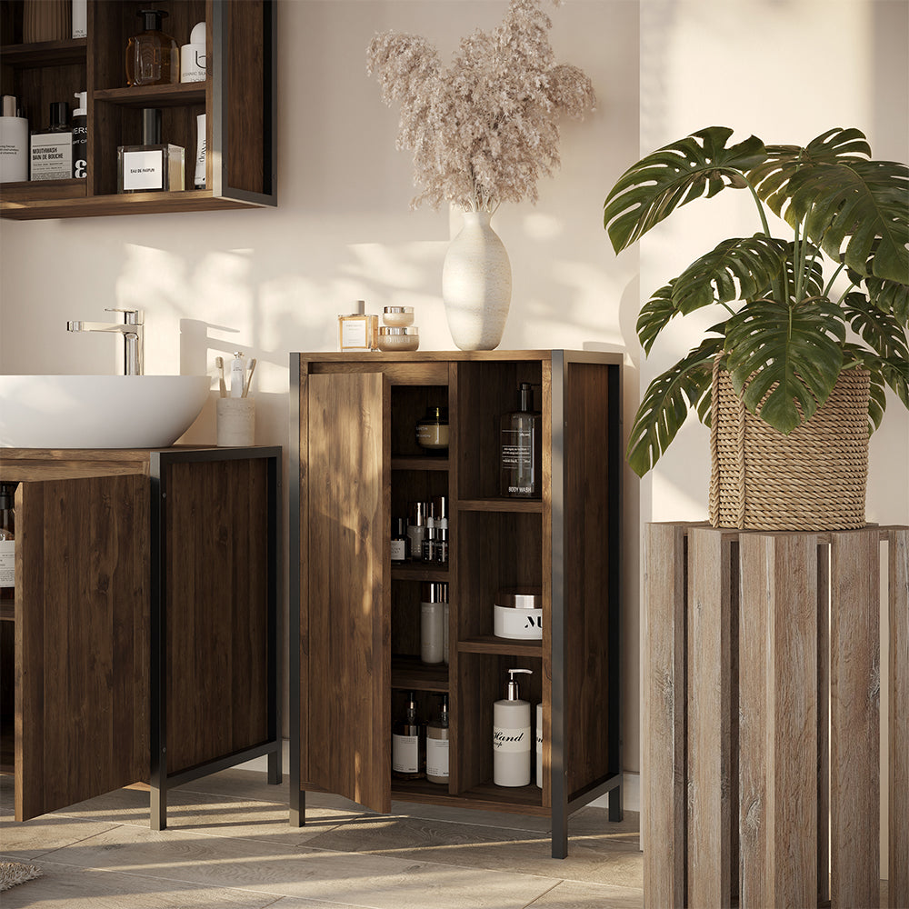 Vicco mobiletto bagno Quercia/nero 50 x 80 cm con 7 scomparti